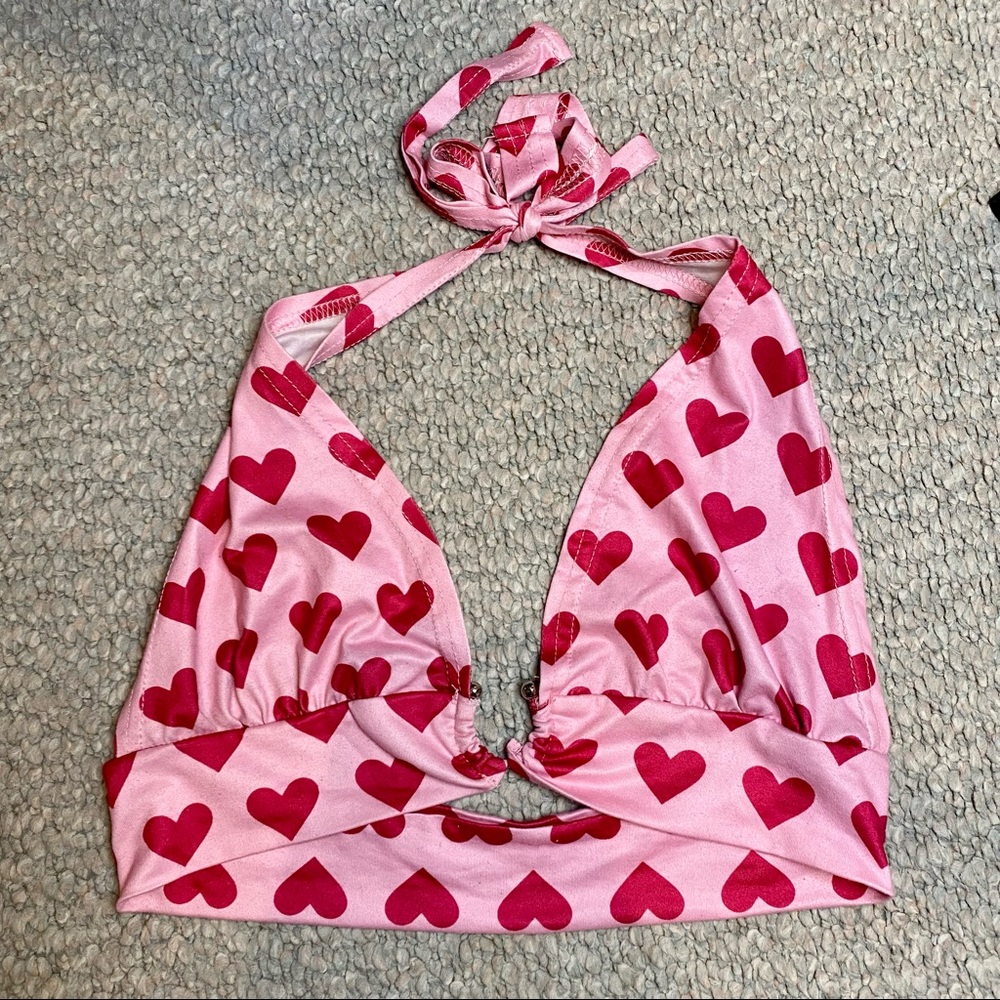pink & red heart crop top